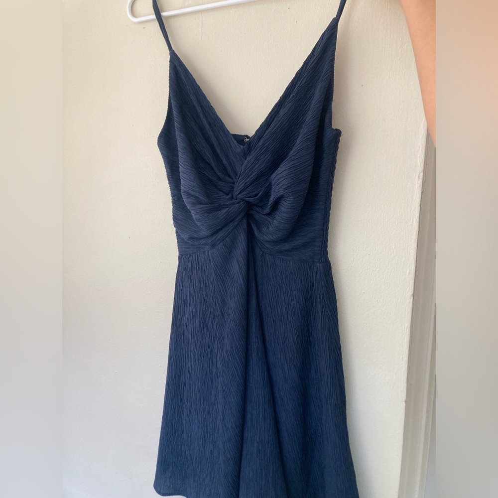 Abercrombie & Fitch Crinkle Twist front Navy mini dress XS NWT
